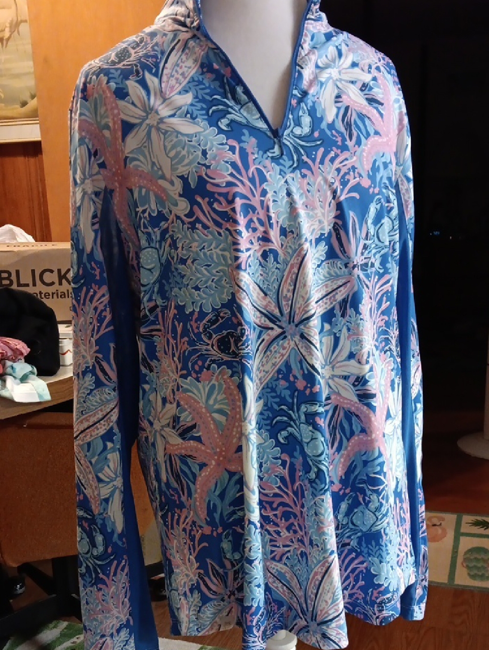 Simply Southern Upf 50 Xxl Jacket- Tunic. Pink Blue Pattern.